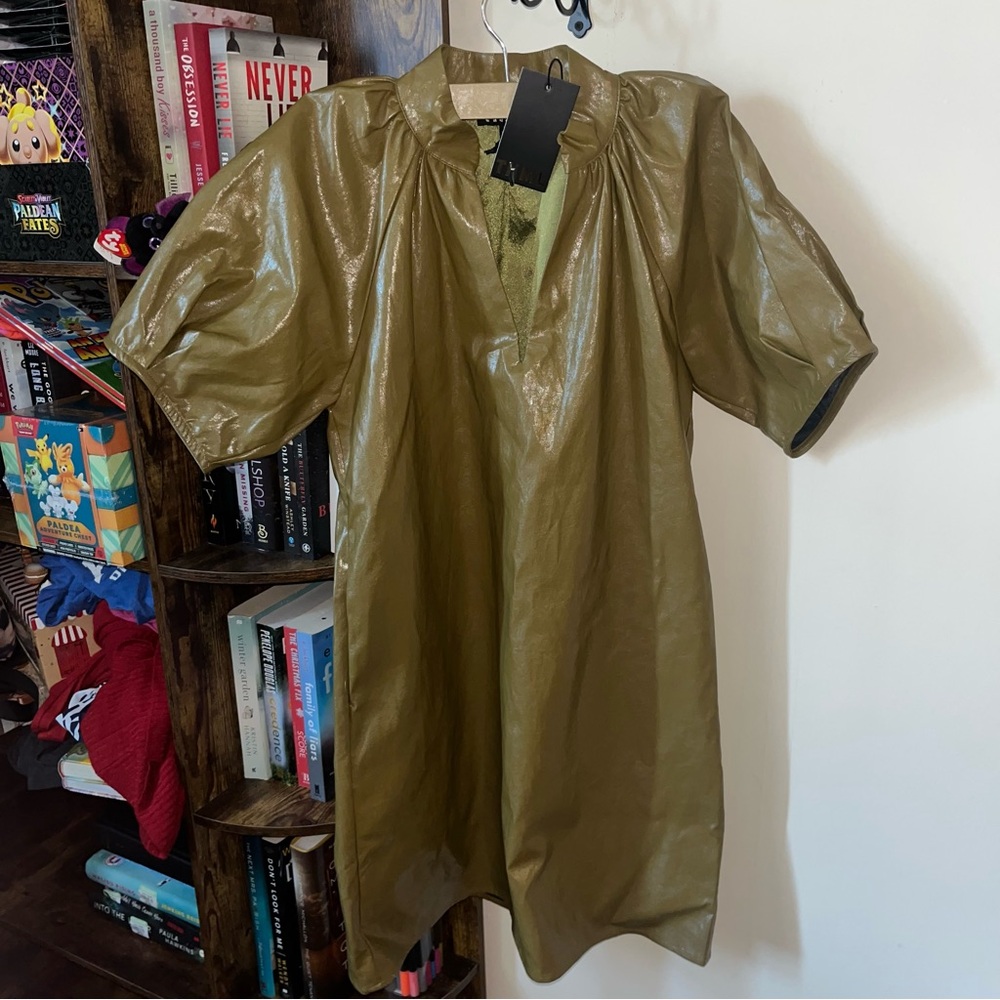 THML NWT Olive Green Faux Leather Dress XS